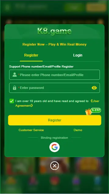 K8 Game Register & Login